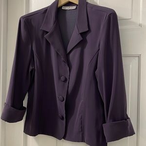Pretty purple blazer from Dress Barn. 5 front buttons. 3/4 length sleeves.